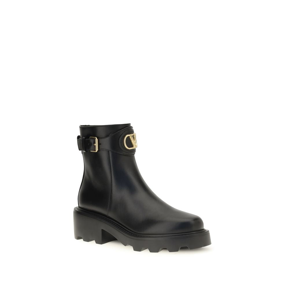 Valentino Garavani Black Calf Leather Bos Taurus Ankle Boots