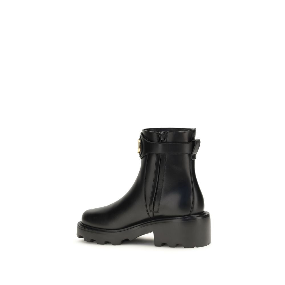 Valentino Garavani Black Calf Leather Bos Taurus Ankle Boots