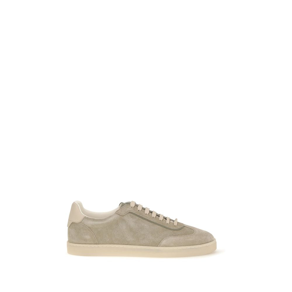 Brunello Cucinelli Beige Calf Leather Bos Taurus Sneakers