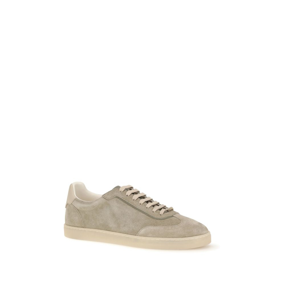 Brunello Cucinelli Beige Calf Leather Bos Taurus Sneakers