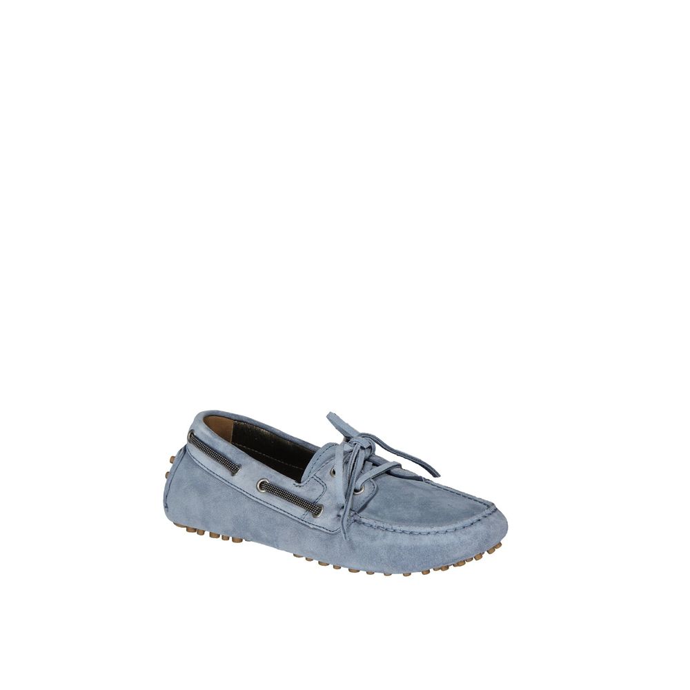 Brunello Cucinelli Blue Leather Slip-On Loafers