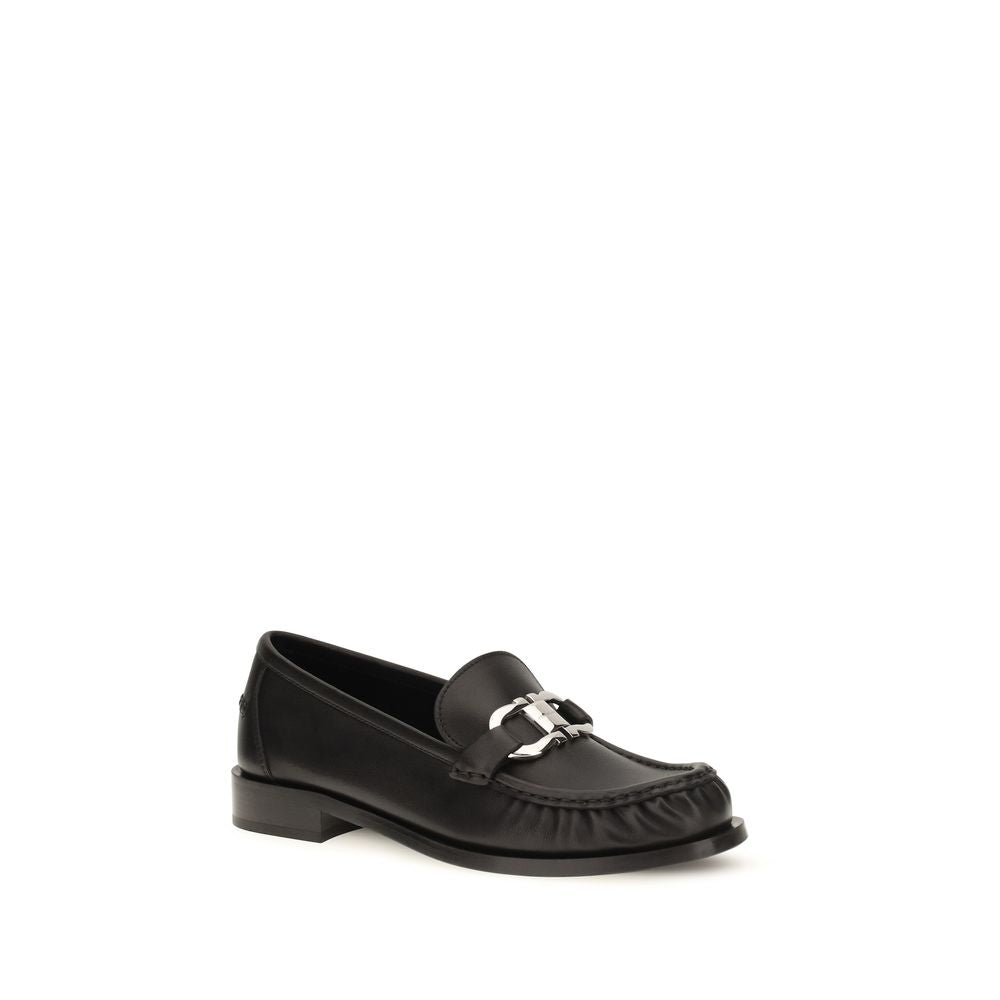 Ferragamo Black Calf Leather Bos Taurus Slip-On Loafers