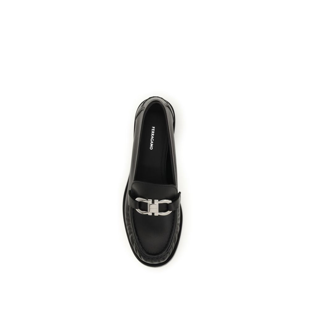 Ferragamo Black Calf Leather Bos Taurus Slip-On Loafers