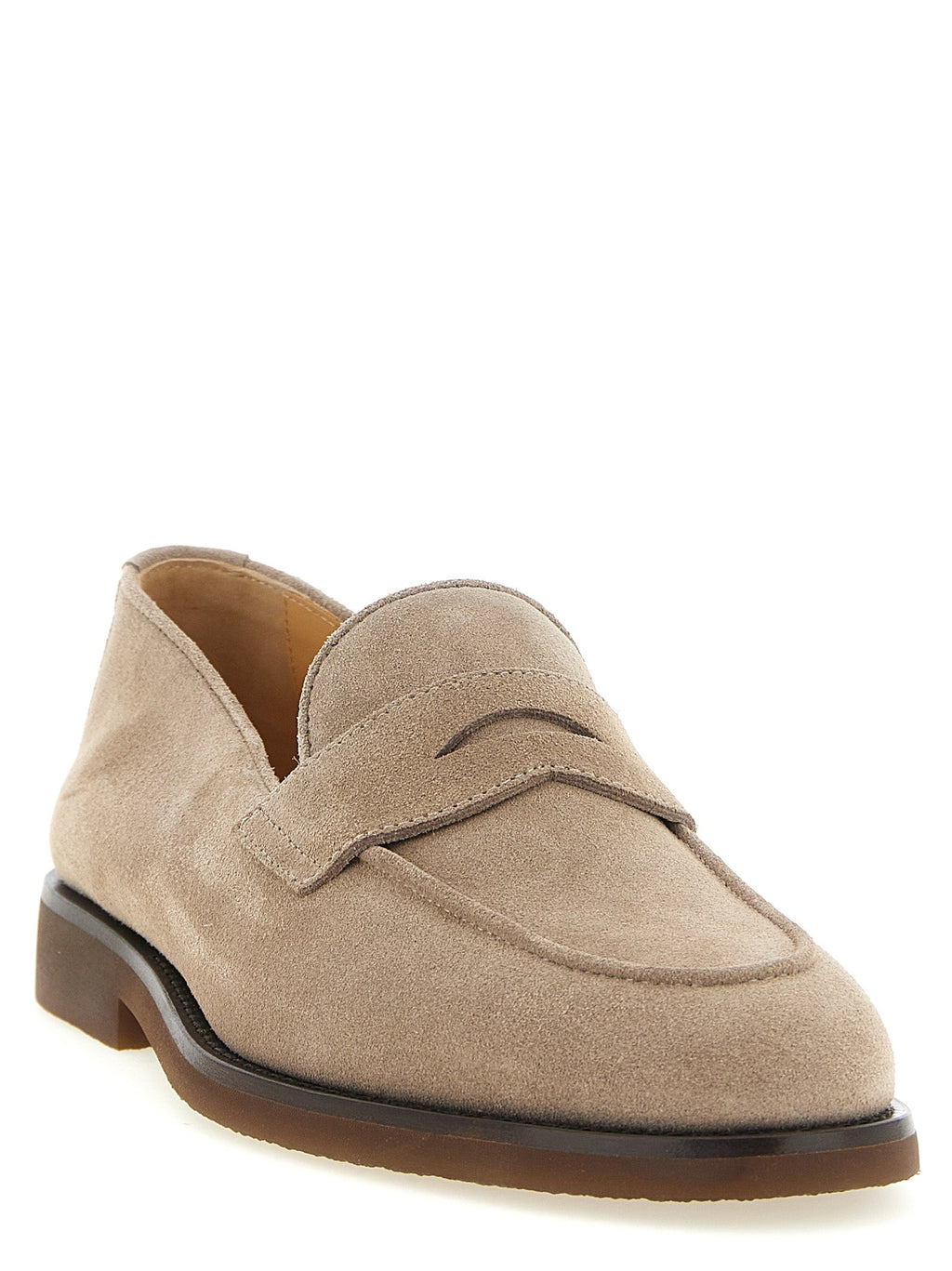 Brunello Cucinelli Gray Calfskin Slip-On Loafers