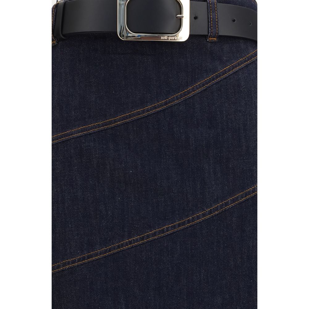 Self-Portrait Blue Denim Skirt