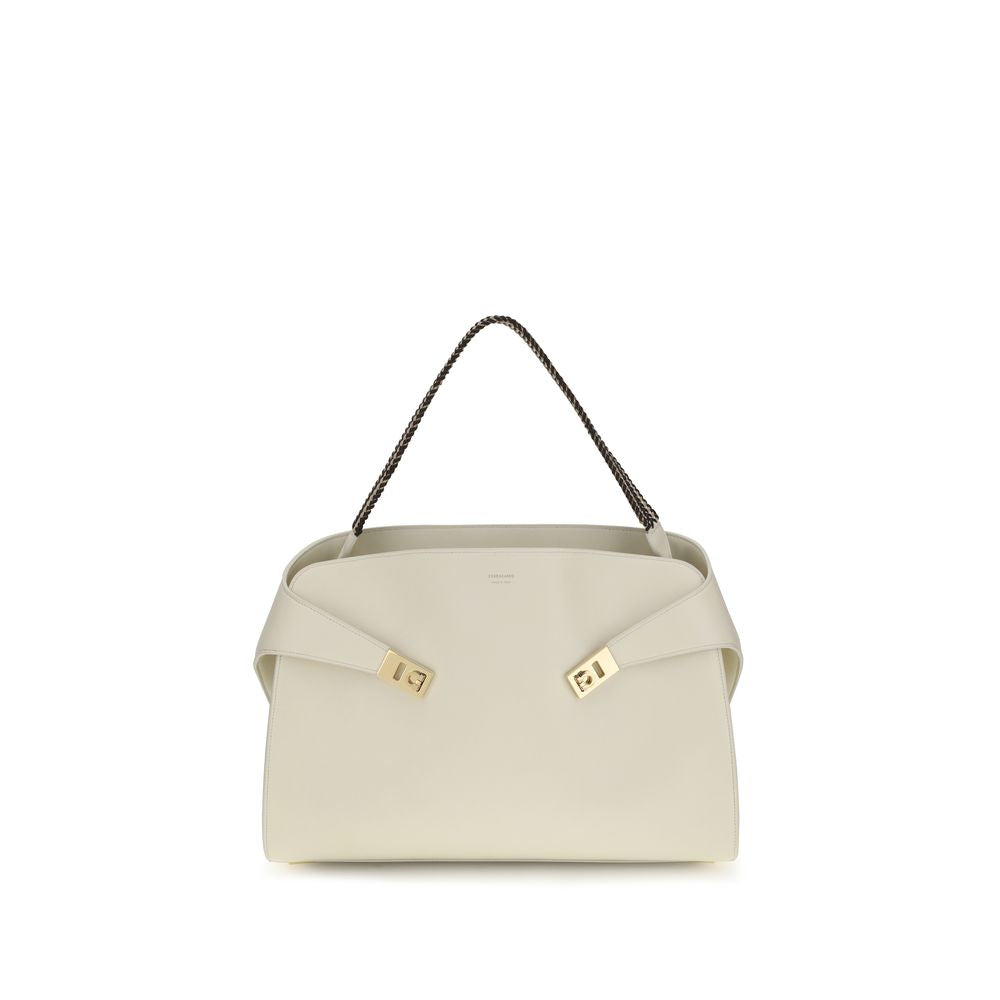 Ferragamo Beige Calf Leather Bos Taurus Shoulder Bag