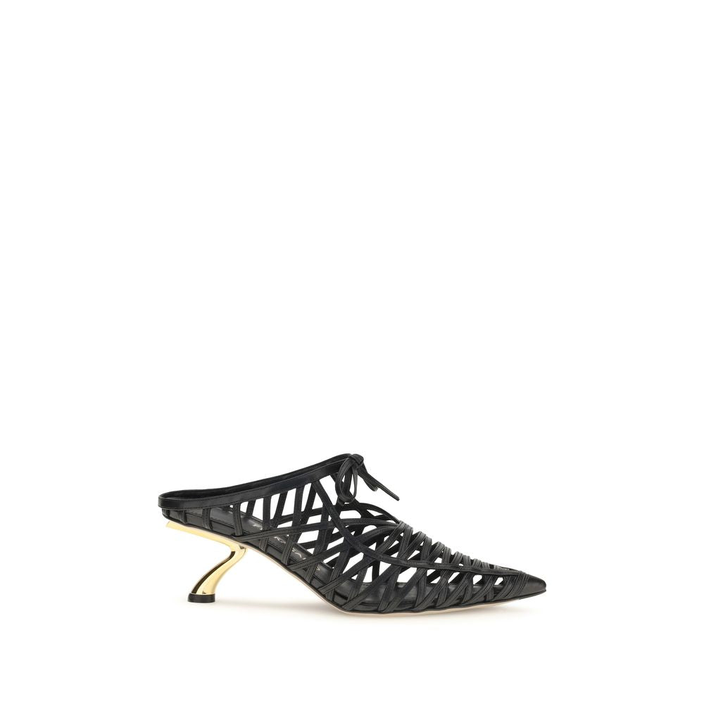 Ferragamo Black Calf Leather Bos Taurus Mules