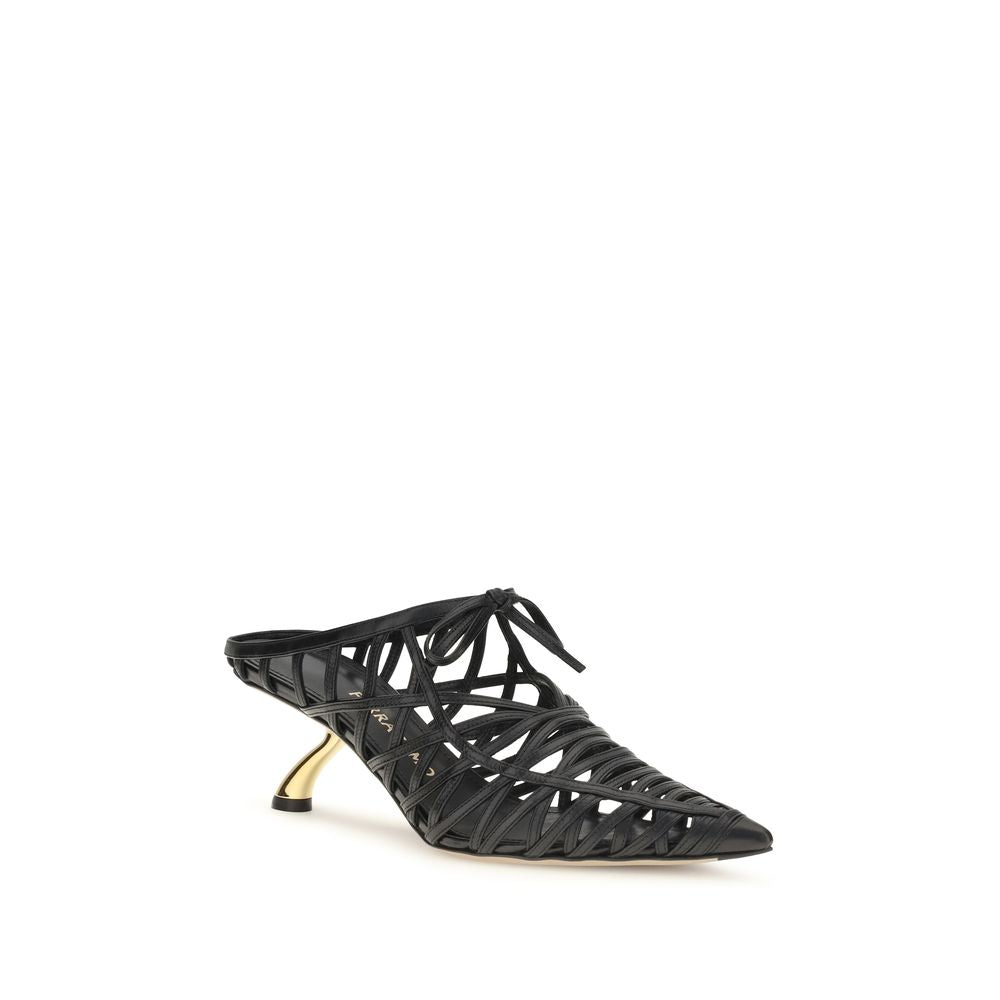 Ferragamo Black Calf Leather Bos Taurus Mules