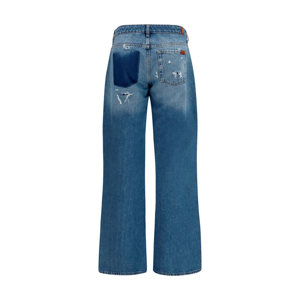 7FOR Blue Cotton Straight-Leg Jeans