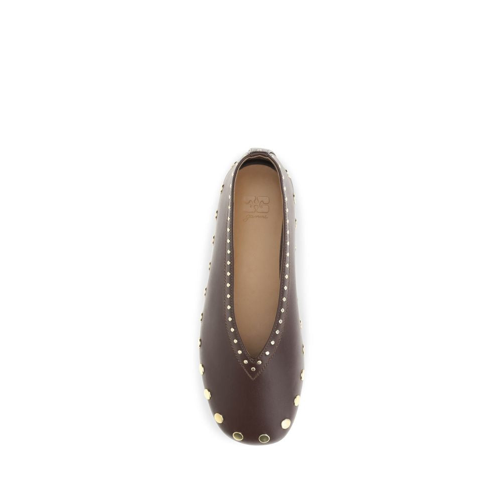 Ganni Brown Cotton Ballet Flats
