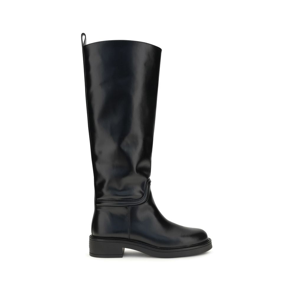Stuart Weitzman Black Calf Leather Bos Taurus Flat Boots