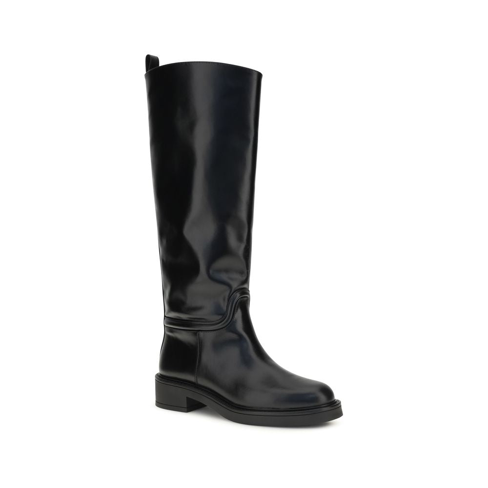 Stuart Weitzman Black Calf Leather Bos Taurus Flat Boots