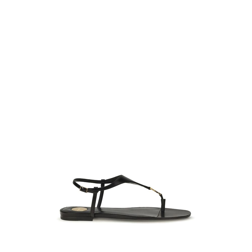 Saint Laurent Black Calf Leather Bos Taurus Flat Sandals