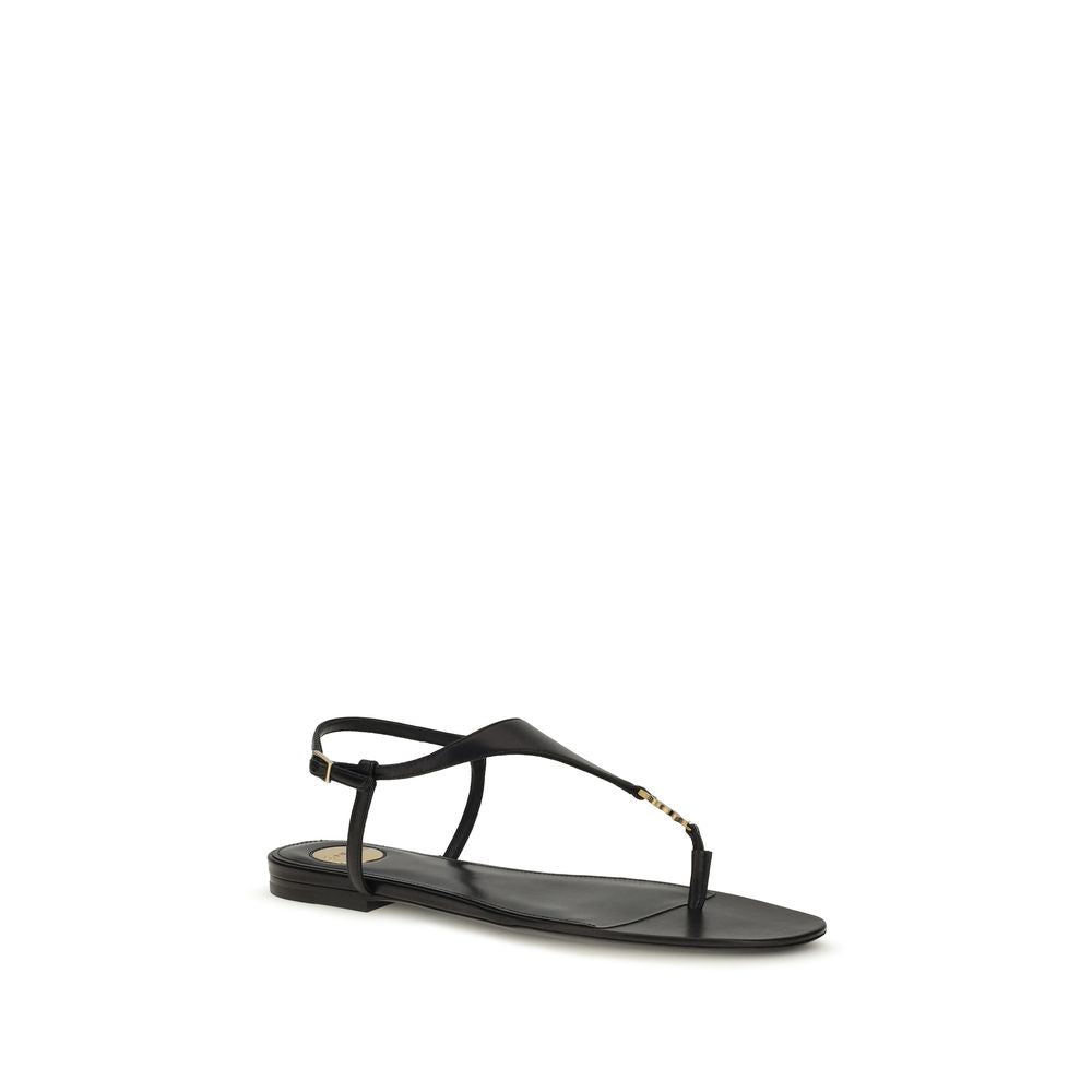Saint Laurent Black Calf Leather Bos Taurus Flat Sandals