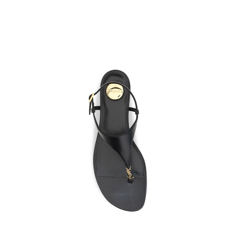 Saint Laurent Black Calf Leather Bos Taurus Flat Sandals