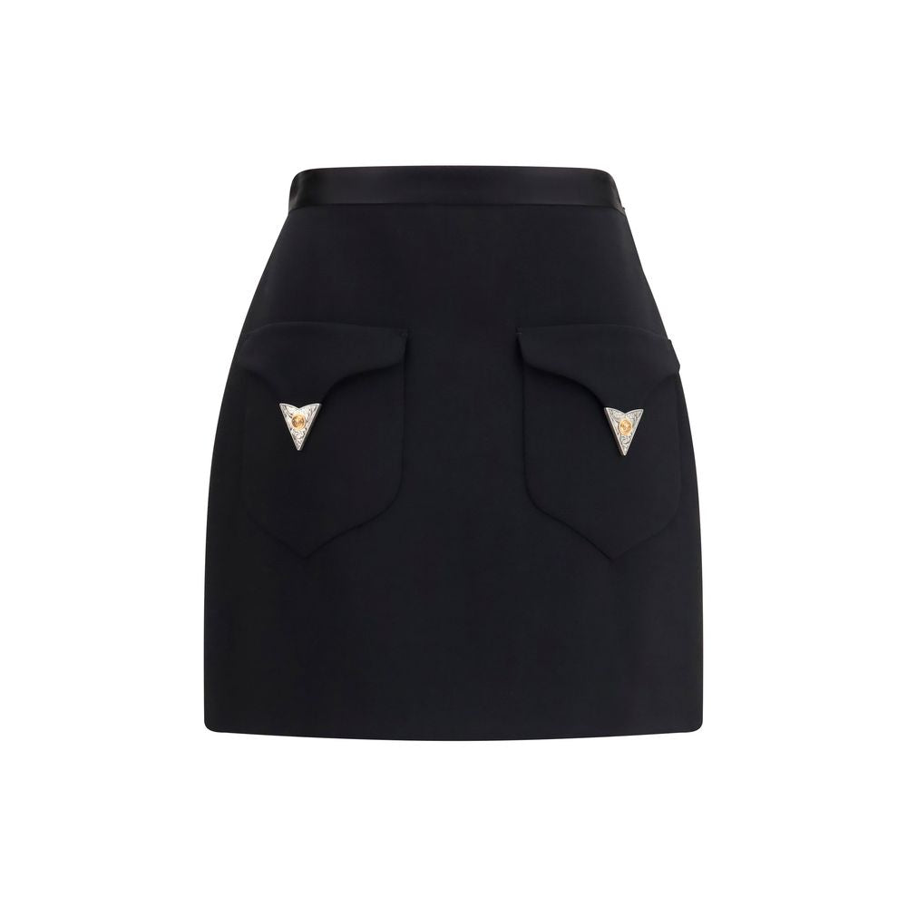 Versace Black Wool Oves Aries Mini Skirt