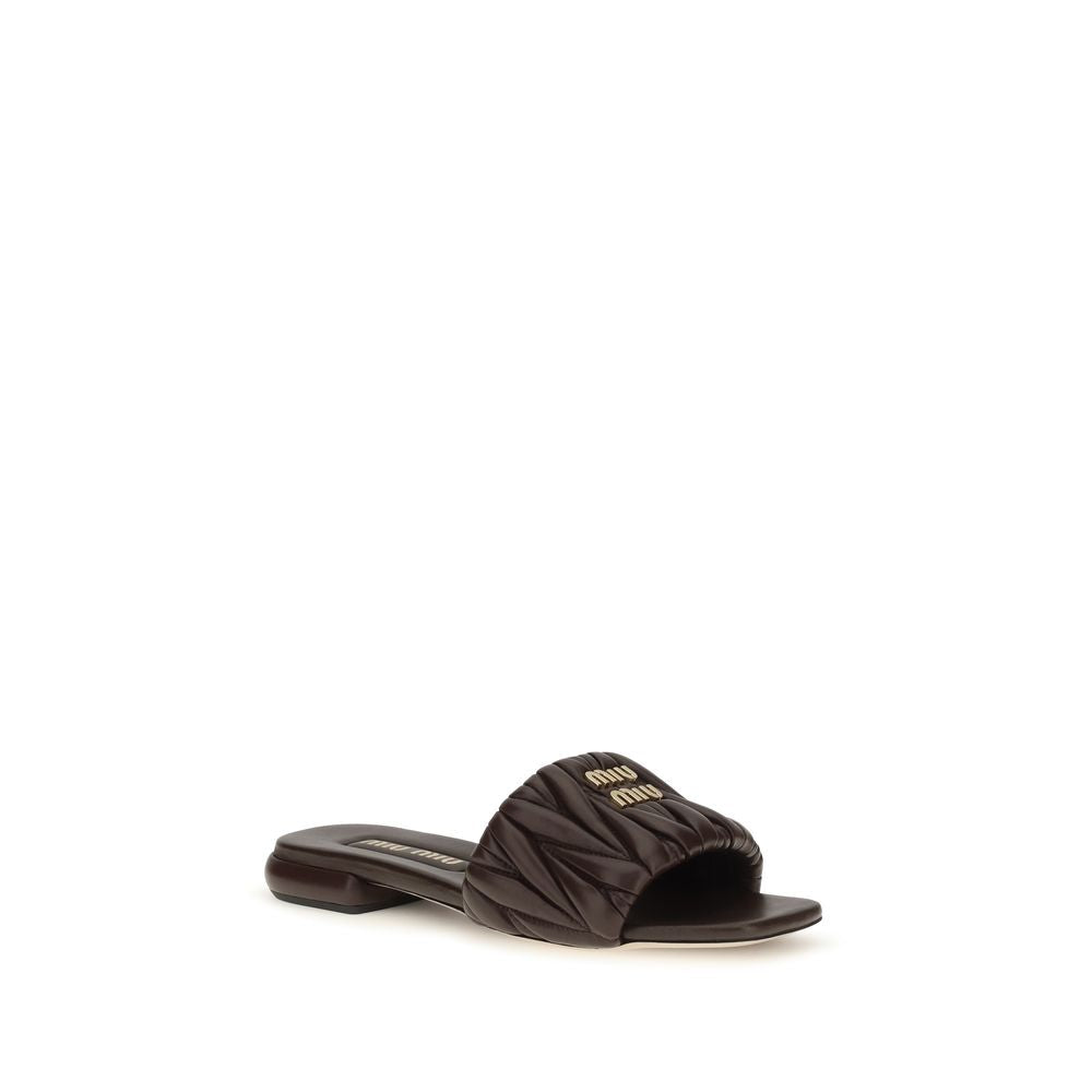 Miu Miu Brown Calf Leather Bos Taurus Flat Sandals