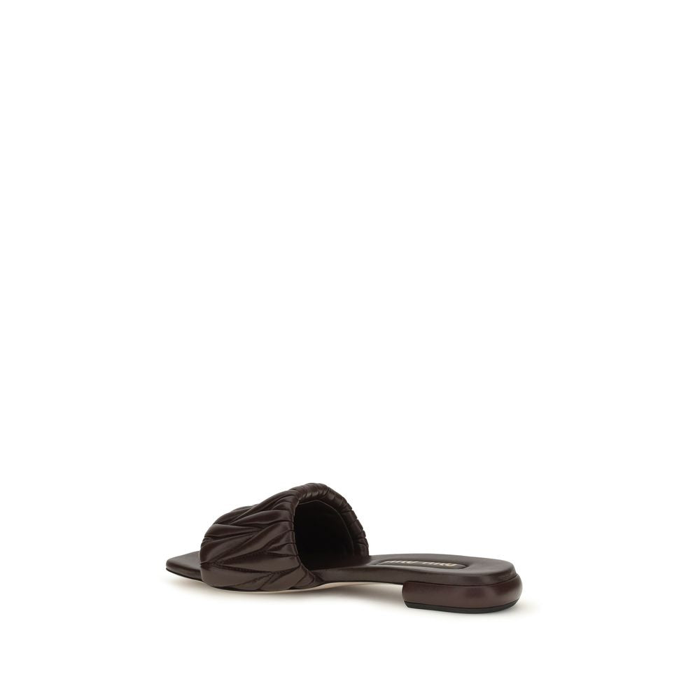 Miu Miu Brown Calf Leather Bos Taurus Flat Sandals