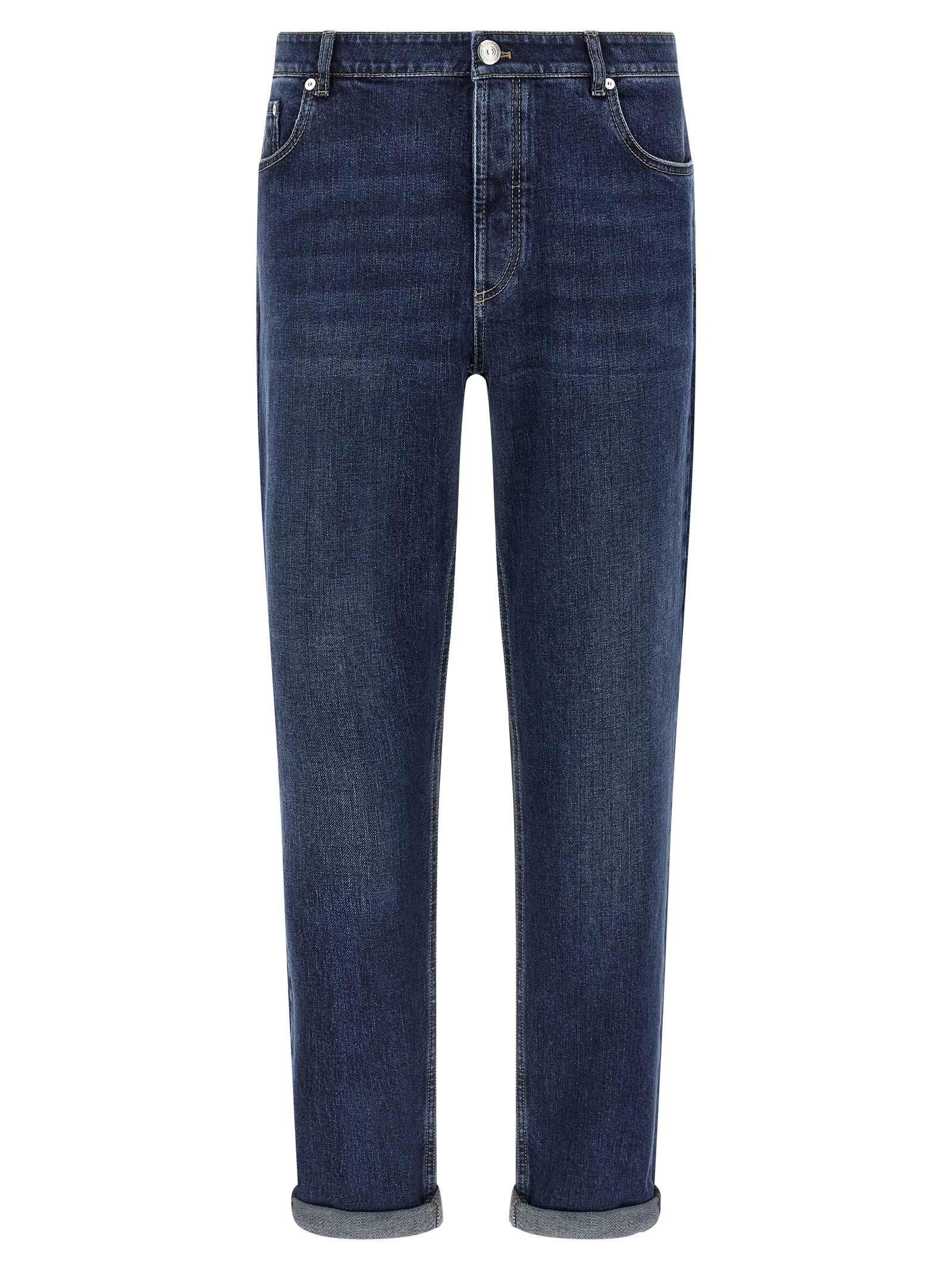 Brunello Cucinelli Blue Cotton Straight-Leg Jeans