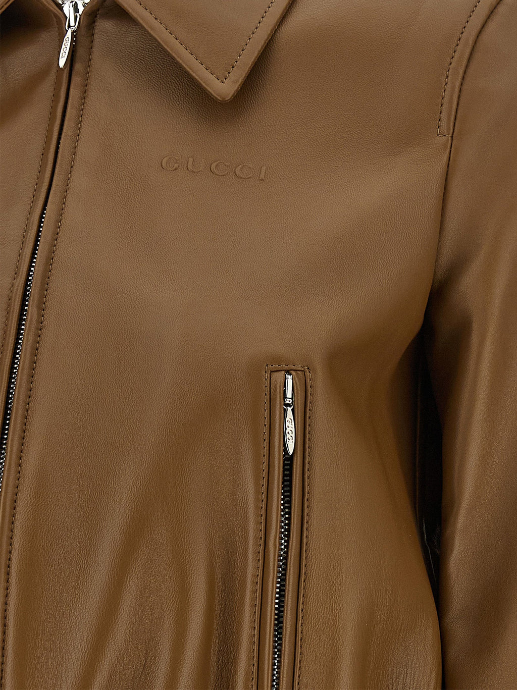 Gucci Beige Lamb Leather Leather Jacket