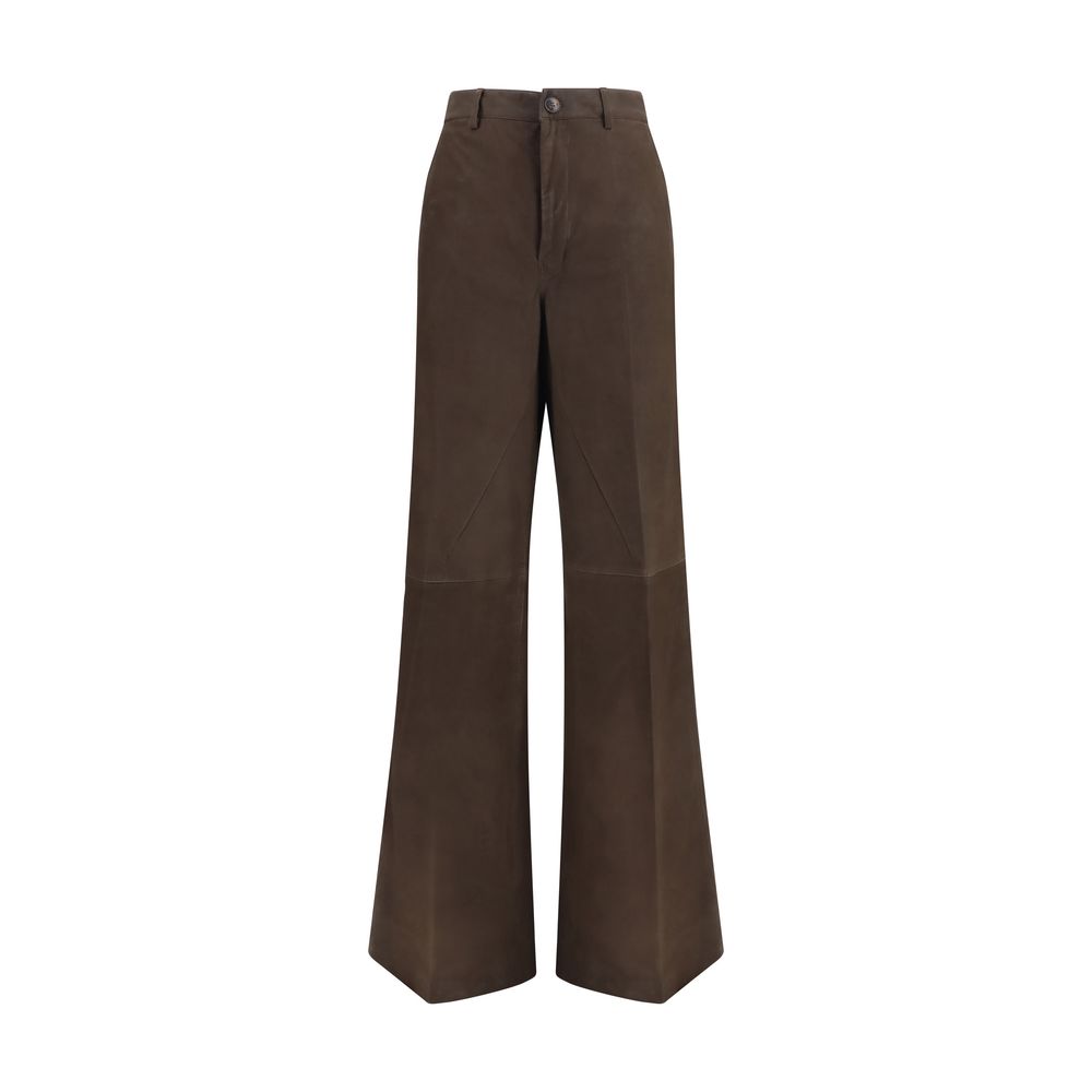 Rick Owens Brown Calf Leather Bos Taurus Casual Pants
