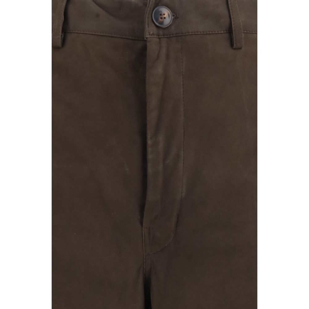 Rick Owens Brown Calf Leather Bos Taurus Casual Pants