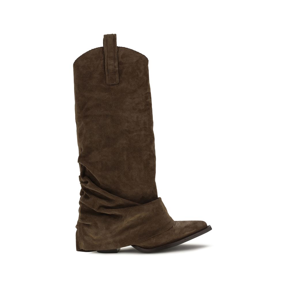 R13 Brown Calf Leather Bos Taurus Ankle Boots