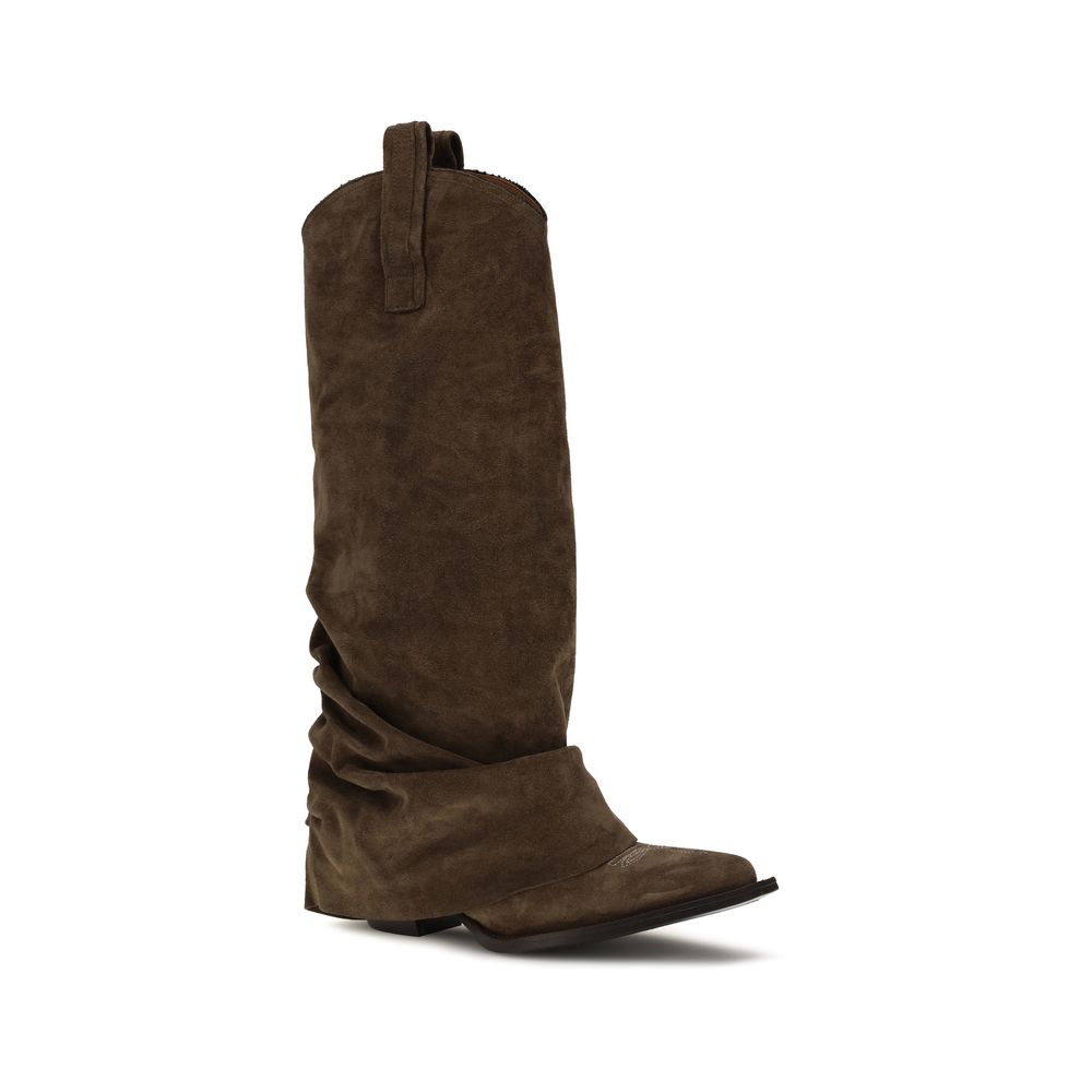 R13 Brown Calf Leather Bos Taurus Ankle Boots