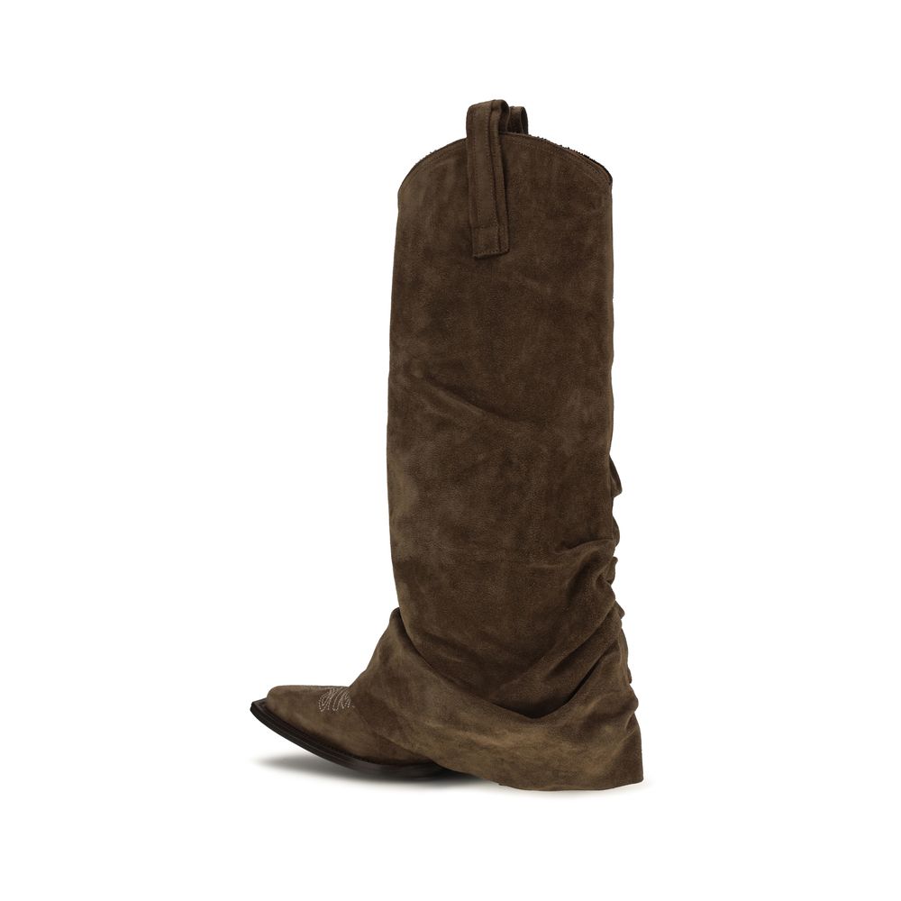 R13 Brown Calf Leather Bos Taurus Ankle Boots