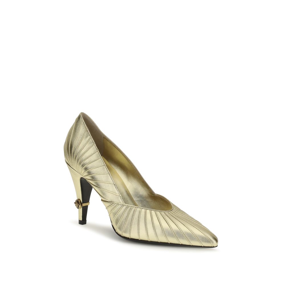 Versace Gold Calf Leather Bos Taurus High Heel Pumps