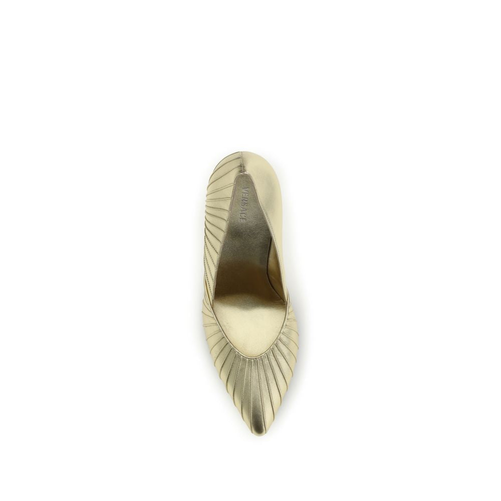 Versace Gold Calf Leather Bos Taurus High Heel Pumps