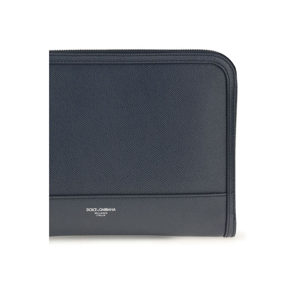 Dolce & Gabbana Blue Calf Leather Bos Taurus Clutch Bag Dolce & Gabbana