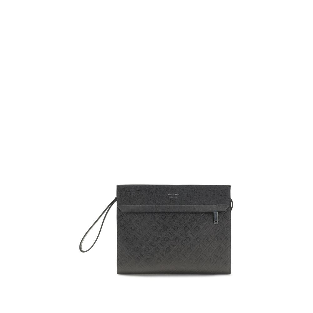 Ferragamo Black Calf Leather Bos Taurus Shoulder Bag Ferragamo