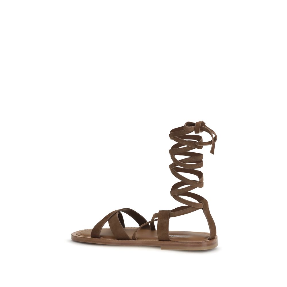 Miu Miu Brown Calf Leather Bos Taurus Strap-On Sandals