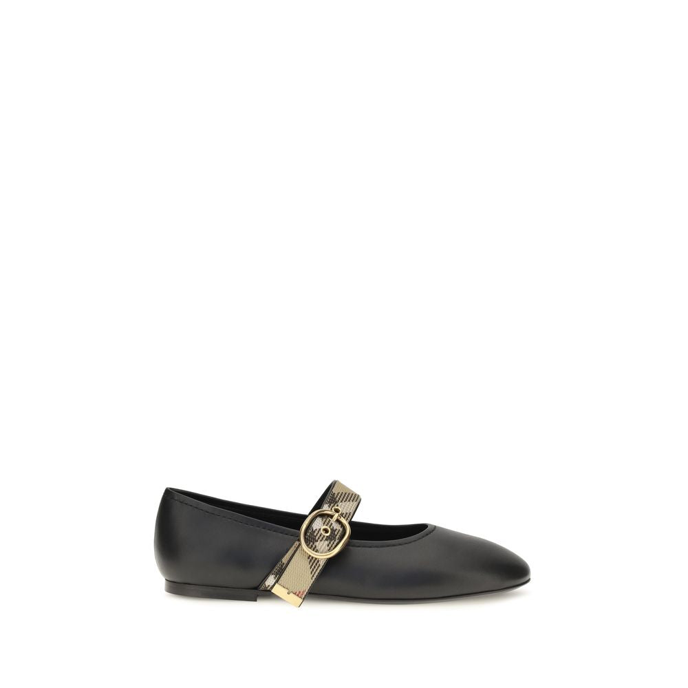 Burberry Black Calf Leather Bos Taurus Ballet Flats