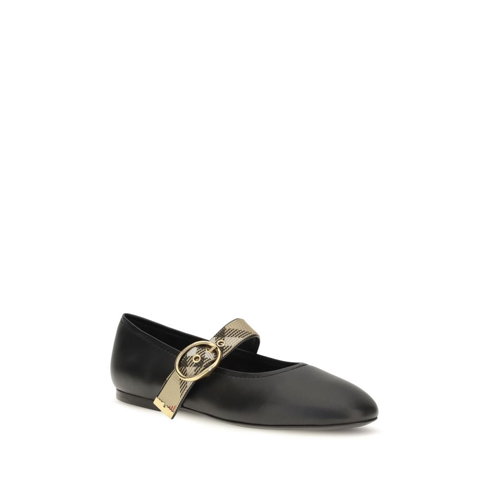 Burberry Black Calf Leather Bos Taurus Ballet Flats