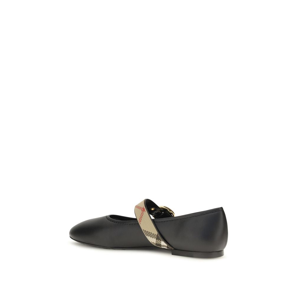 Burberry Black Calf Leather Bos Taurus Ballet Flats