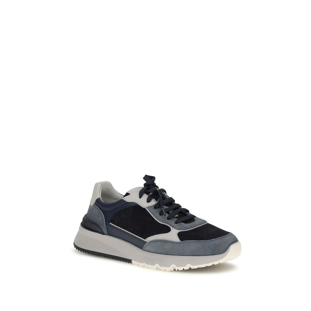 Brunello Cucinelli Blue Calf Leather Bos Taurus Athletic Sneakers