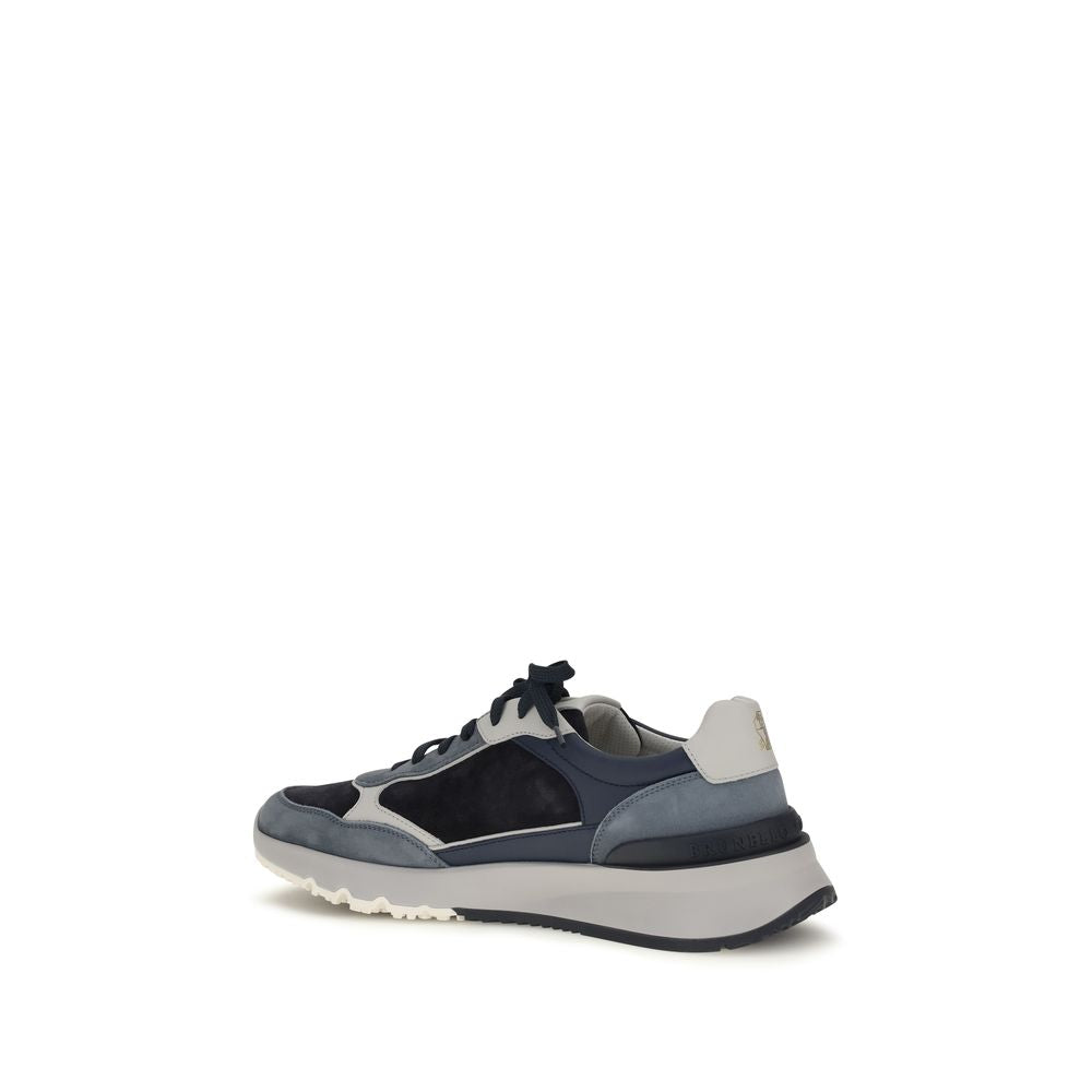 Brunello Cucinelli Blue Calf Leather Bos Taurus Athletic Sneakers