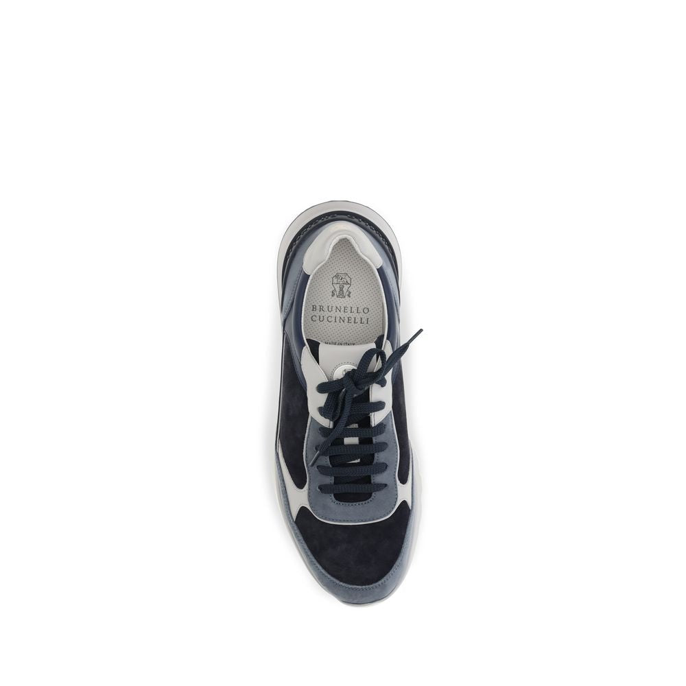 Brunello Cucinelli Blue Calf Leather Bos Taurus Athletic Sneakers
