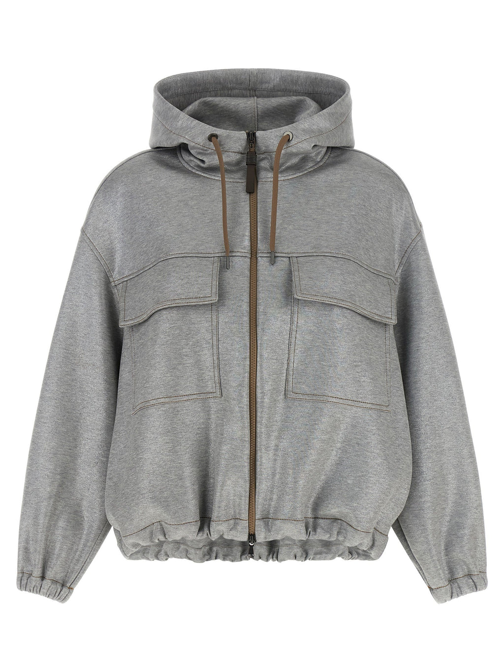 Brunello Cucinelli Silver Cotton Bomber Brunello Cucinelli