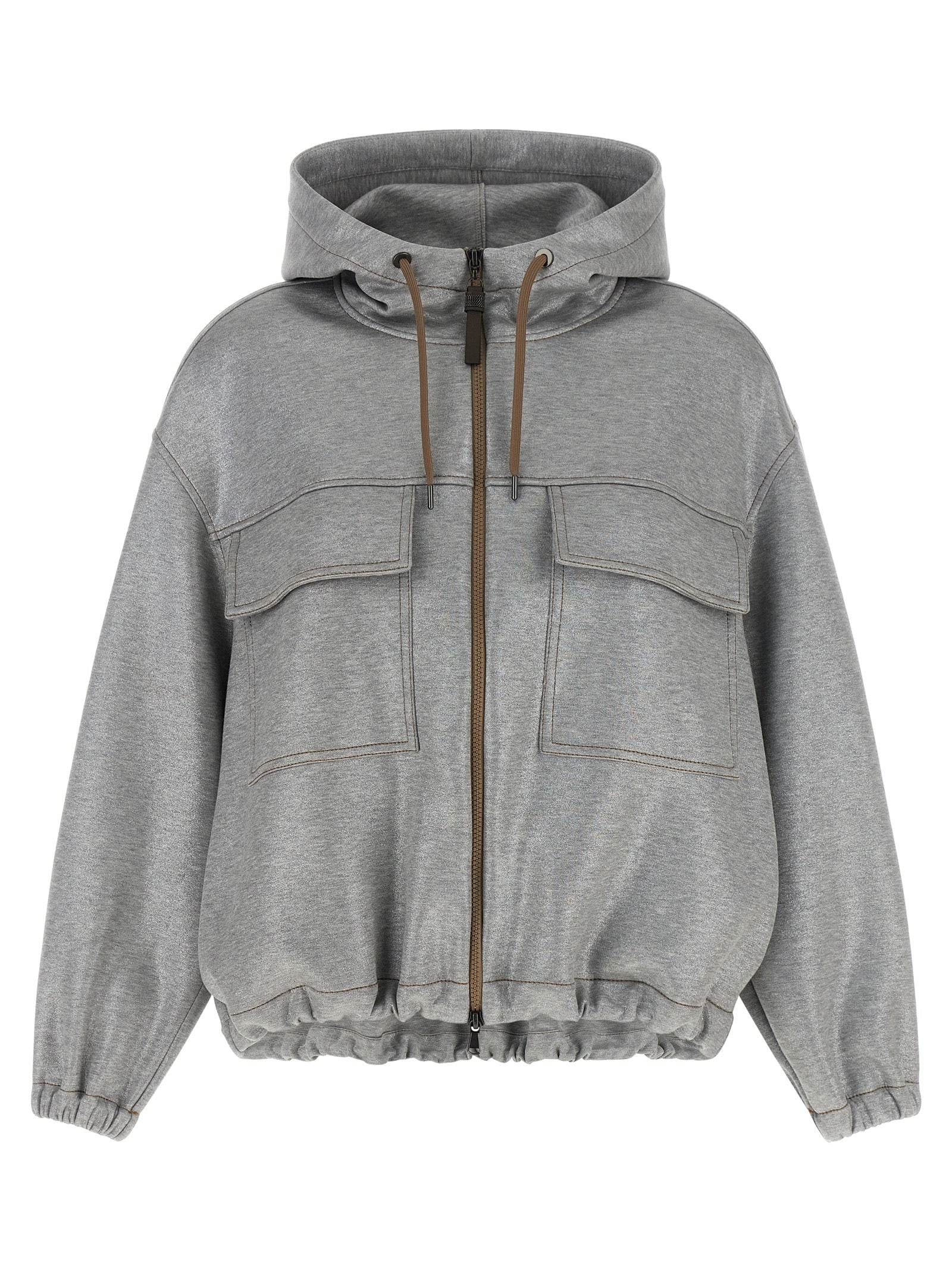 Brunello Cucinelli Silver Cotton Bomber Brunello Cucinelli