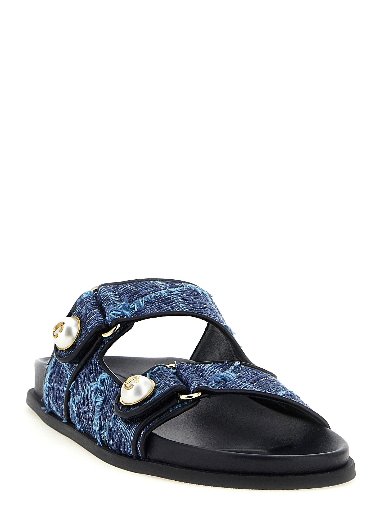 Jimmy Choo Blue Tencel Slides