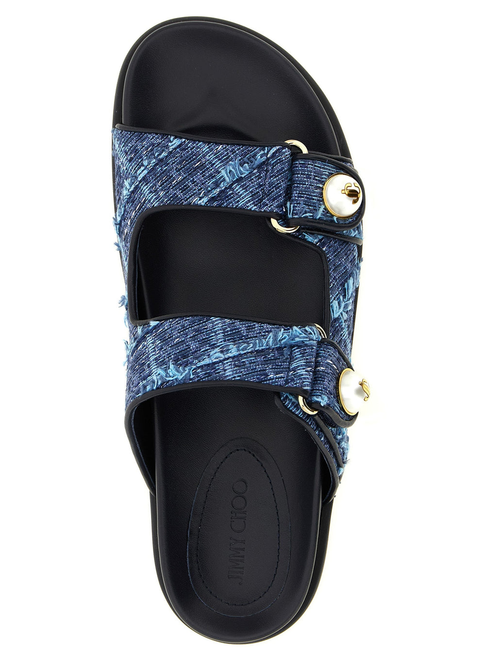 Jimmy Choo Blue Tencel Slides