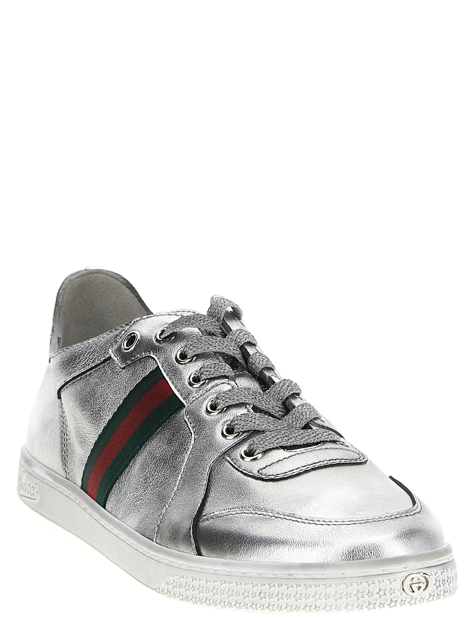 Gucci Silver Lamb Leather Athletic Sneakers