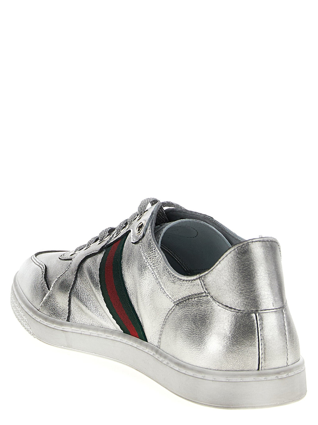 Gucci Silver Lamb Leather Athletic Sneakers