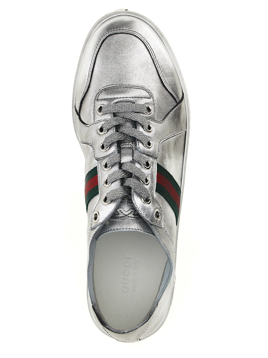 Gucci Silver Lamb Leather Athletic Sneakers