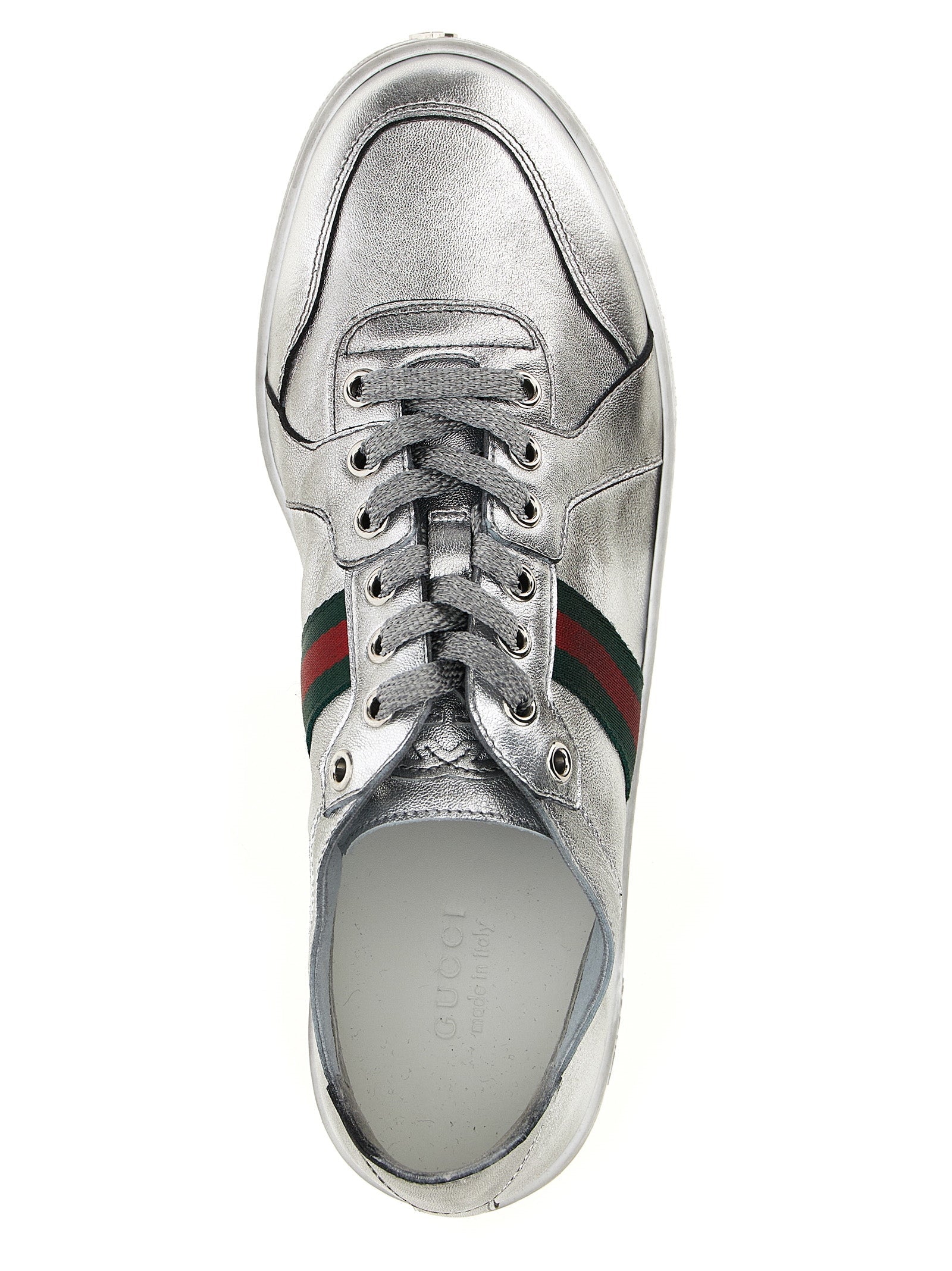 Gucci Silver Lamb Leather Athletic Sneakers