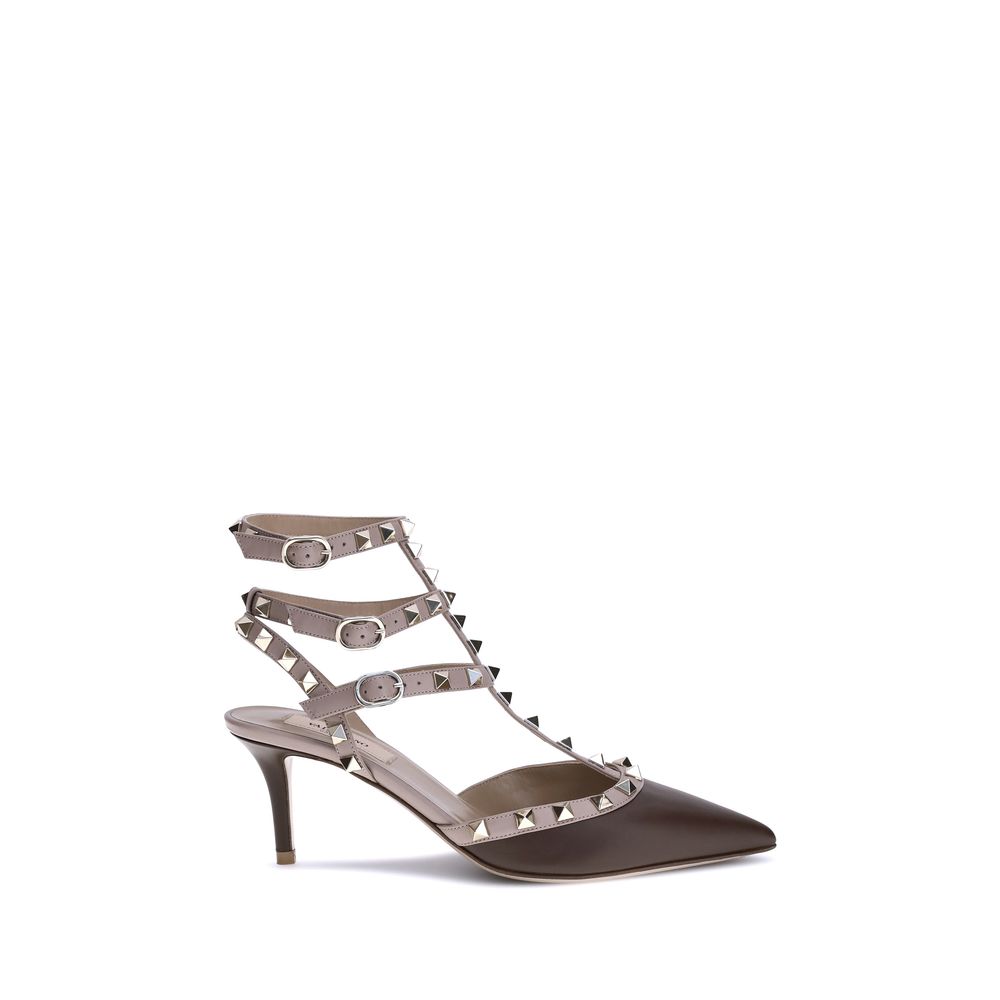 Valentino Garavani Brown Calf Leather Bos Taurus Mid Heel Pumps Valentino Garavani