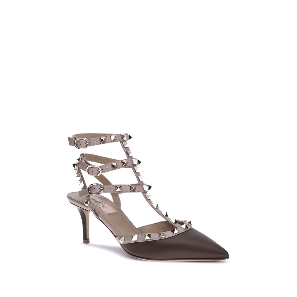 Valentino Garavani Brown Calf Leather Bos Taurus Mid Heel Pumps Valentino Garavani